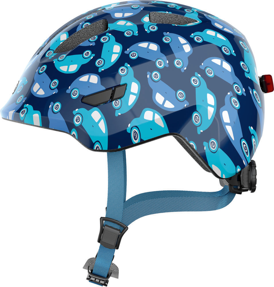 ABUS kerékpáros gyerek sisak Smiley 3.0 LED, In-Mold, blue car, M (50-55 cm)