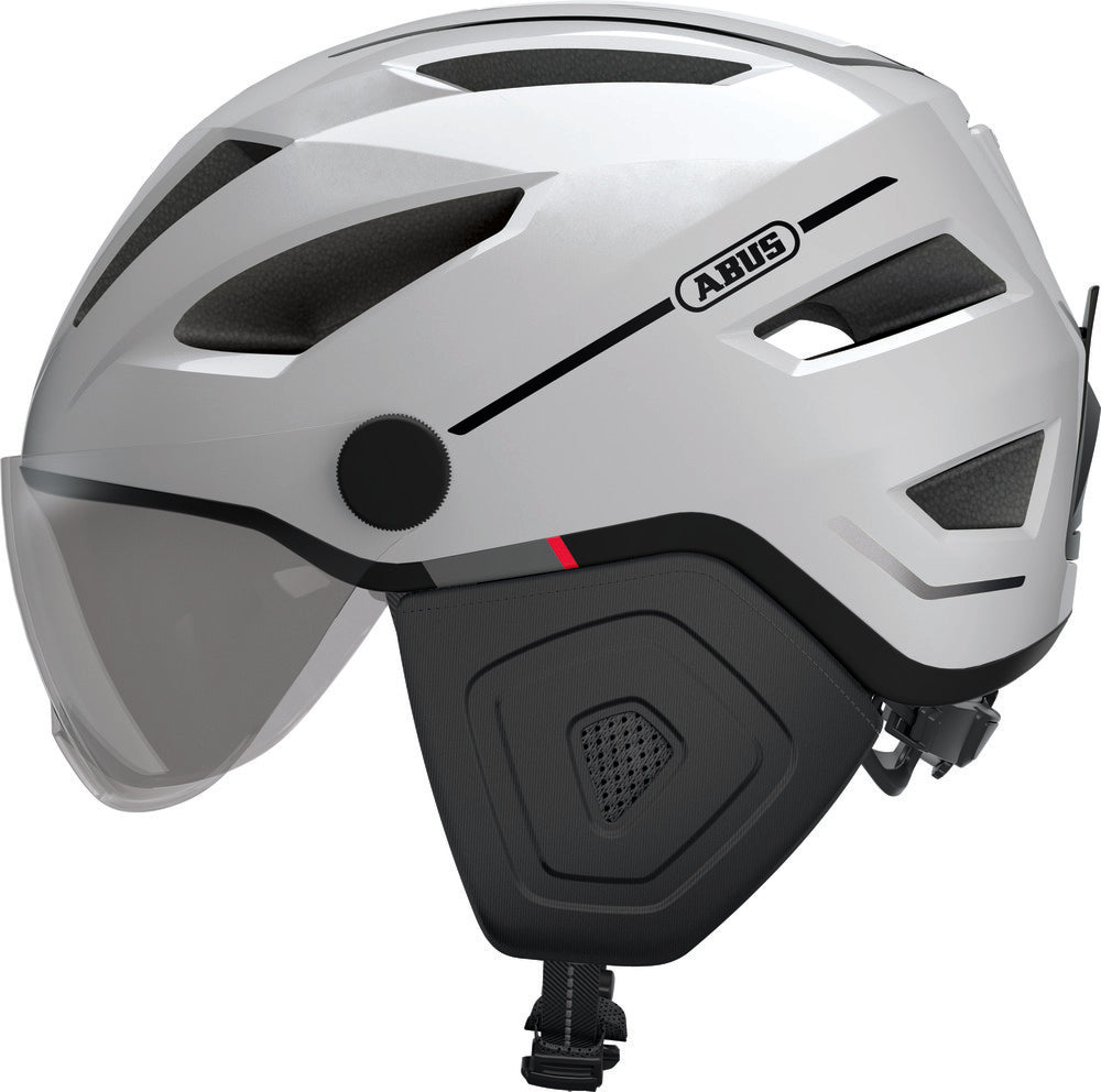 ABUS kerékpáros városi sisak Pedelec 2.0 ACE, In-Mold, beépített átlátszó szemüveggel, pearl white, M (52-57 cm)