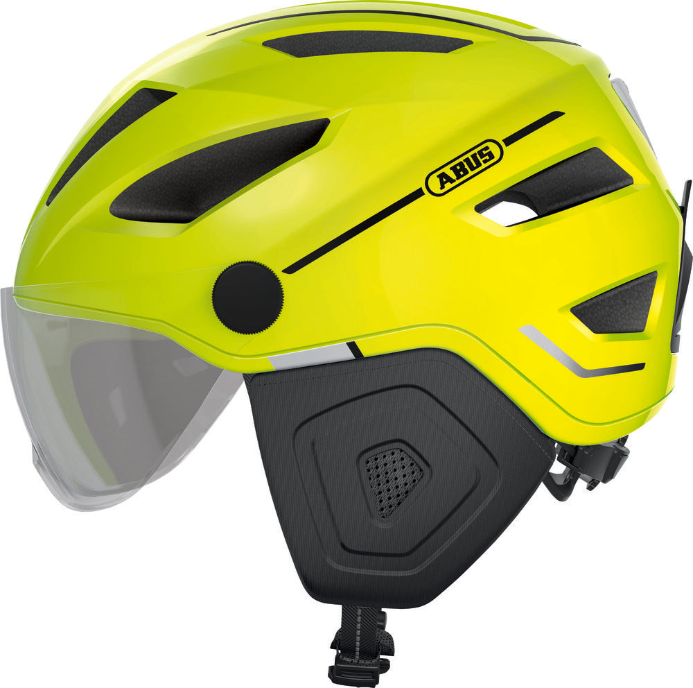 ABUS kerékpáros városi sisak Pedelec 2.0 ACE, In-Mold, beépített átlátszó szemüveggel, signal yellow, L (56-62 cm)