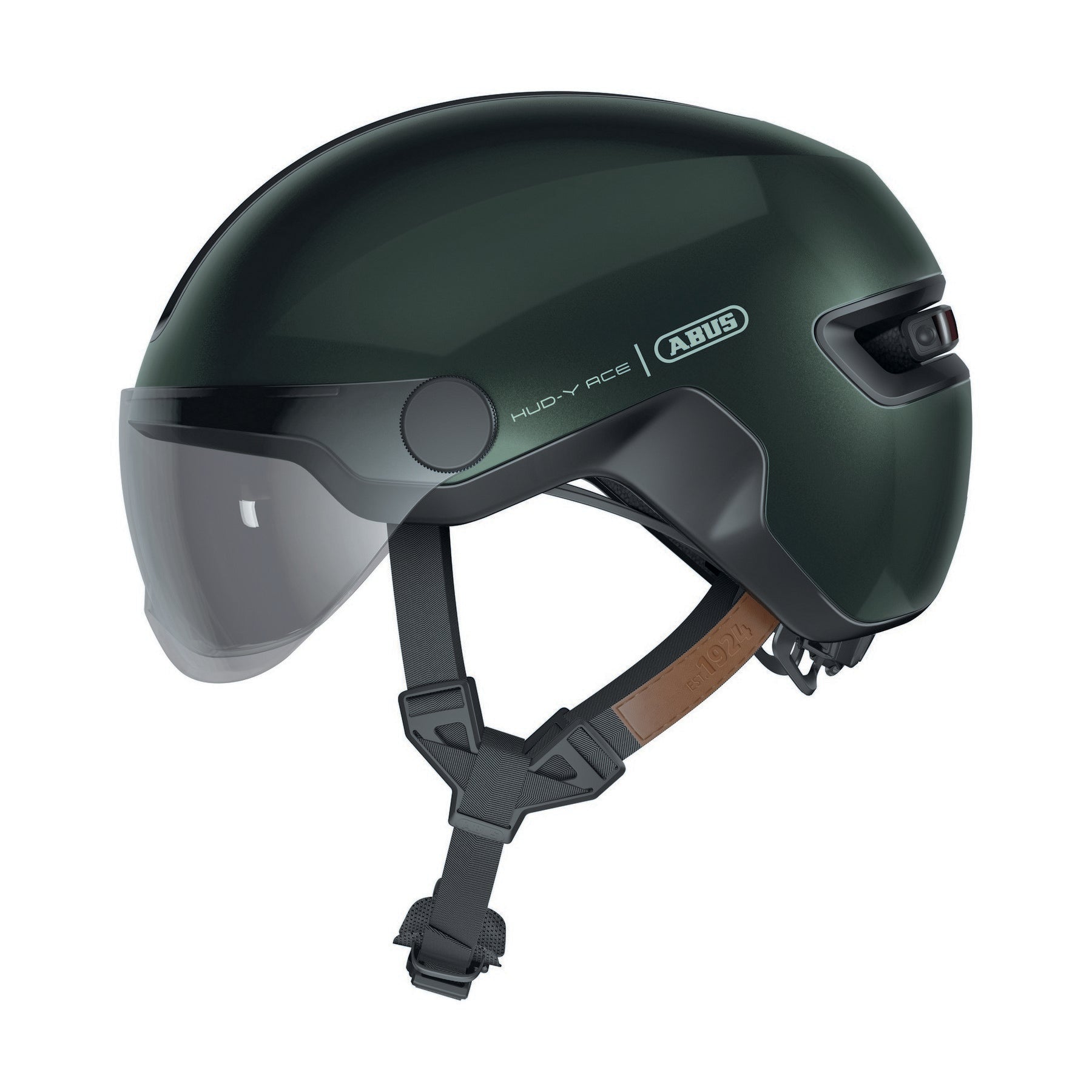 ABUS kerékpáros városi sisak Hud-Y ACE, In-Mold, beépített átlátszó szemüveggel, moss green M (54-58 cm)