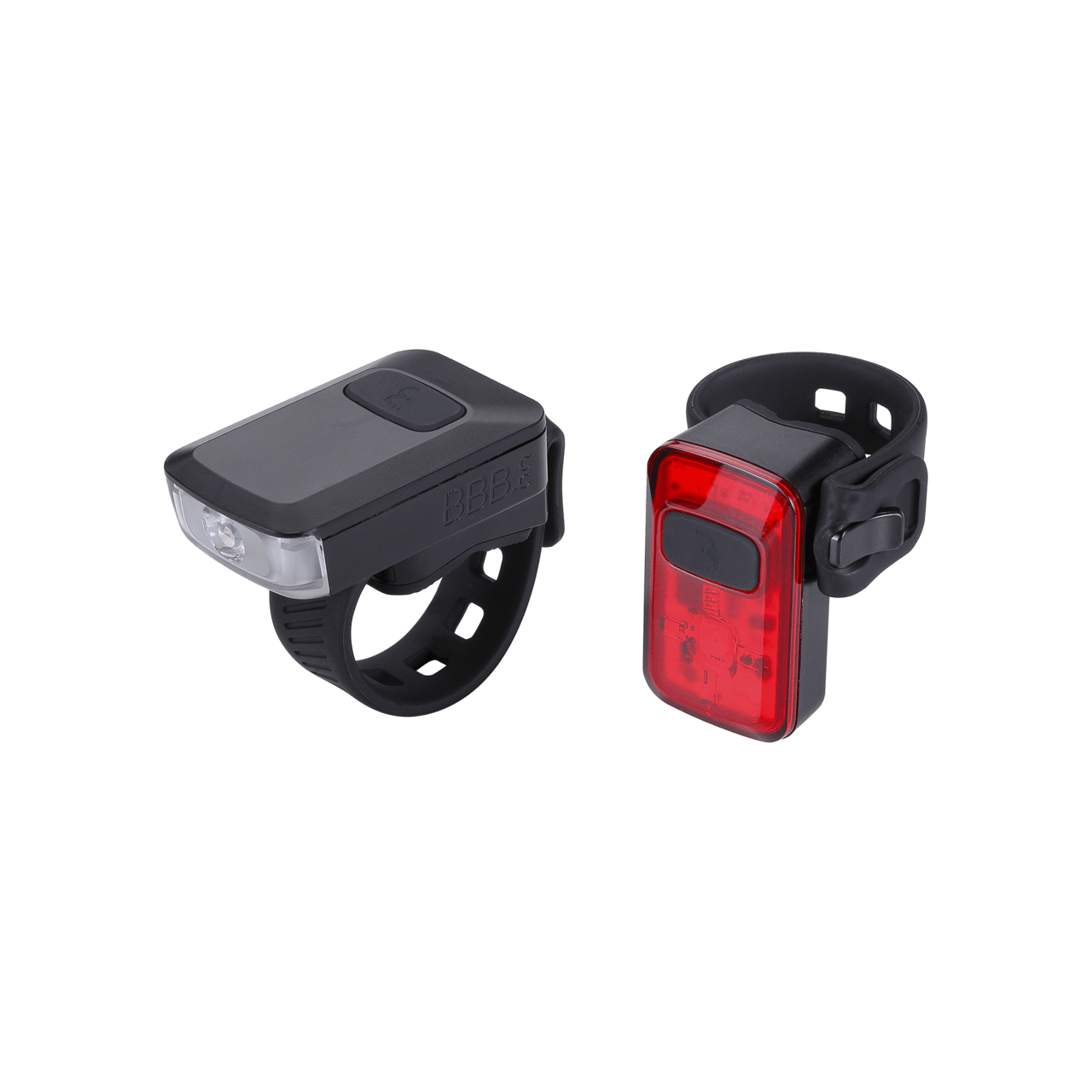 BBB Cycling kerékpáros lámpa szett BLS-153 SparkCombo 2.0, 45 és 10 lumen (első és hátsó), 4mód, micro USB tölthető 300 mAh akku, gumis felfogatással