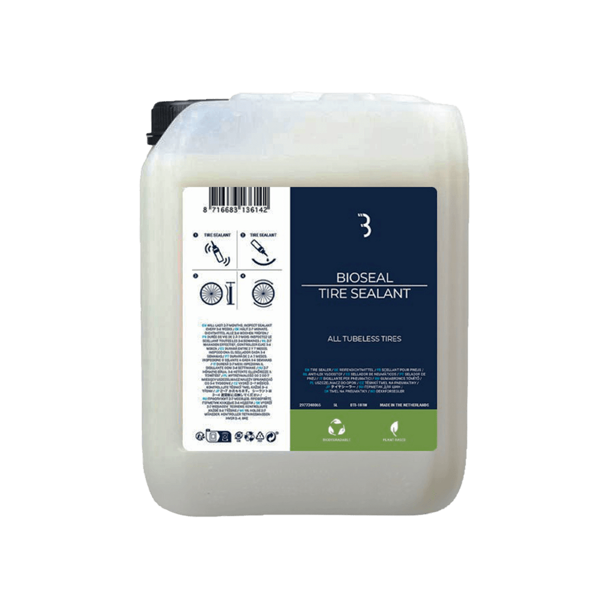 BBB Cycling kerékpáros defektmentesítő folyadék BTI-181W BioSeal, tubeless és belső gumitömlős rendszerekhez, biológiailag lebomlik, 5000 ml