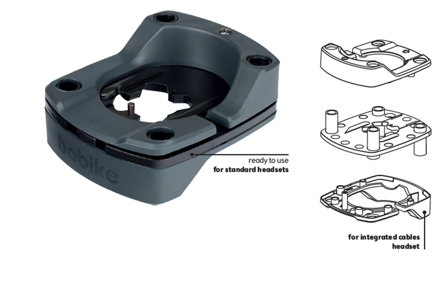 Bobike A-Head adapter Plus, integrált kábelvezetésű kormánycsapágyakkal is - Mini első gyerekülésekhez és szélvédőkhöz, fekete