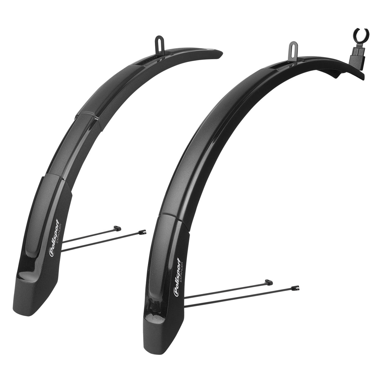 Polisport első-hátsó sárvédő szett EXPANDER cross 26/27.5/29", 65 mm széles, rövid első pálcás verzió (első villához rögzíthető), fekete